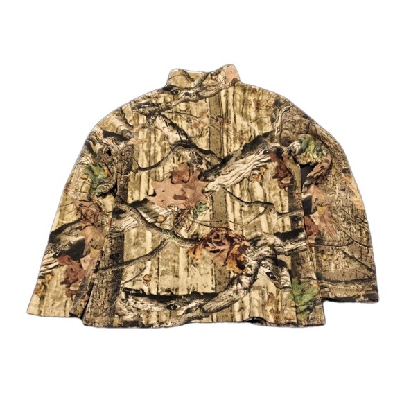 Mossy Oak Jacket Women Sz L Full Zip Camo Fleece Thumb Holes Teal Blue Trim Hunt - Picture 2 of 7